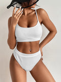 Solid Yellow Bikini 2021 Mujer Women High Cut Pleate Two Piece Swimsuit Beach Bathing Suit High Waist Swimwear