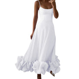 Irregular Ruffle Hem Sling Long Dress Women Fashion Sleeveless Wedding Guest Dresses 2023 New Evening Party Vestido-Outfit
