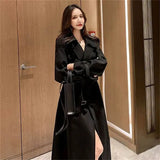 Fongt Women's Long-Term 2025 Spring And Autumn Black Korean Version Of Large-Size Small Man Popular British Wind Coat Over The Knee Coat