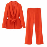 Fongt Women's Dress French Belt Dress Small Suit Jacket + Casual Trousers