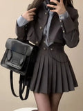 Summer Preppy Style Patchwork Skirt Suit Vintage 3 Piece Set Women Short Coat+ Striped Shirt + High Waist Mini Skirt Chic-Outfit