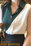 Women Shirts V-Neck Chiffon Button Up Shirt Sleeveless Patchwork Womens Top Fashion Clothes Woman 2023 Basic Ladies