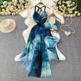 Fongt Style Temperament Tie V-Neck Hanging Neck Dress Women's Summer Waist Irregular Dress With Swimsuits Three