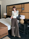 Fongt Xixi 2025 Autumn White Standard Temperament High-Waisted Wool Leisure Straight Legs Casual Trousers Women 85303