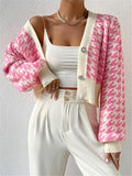 Fongt And Winter Tiger Pattern Lantern Sleeve Knitted Cardigan Sweater Short Coat