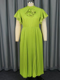 Fongt Fashion Elegant Windy Green A-Fel Dress Party Banquet High Waist 100-Folded Dress Formal Dress