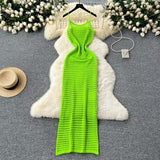 Fongt Grid Sling Dress Women's Summer New Folding Coat Wearing Long Body Dressing Vest Burqa Skirt