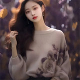 Fongt And Winter New Round Collar Collar Collar Jersey Tweed Blouse Design Sweater Temperament Lazy Blouse Woman