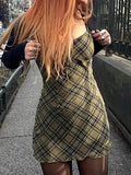 Lining Checkered Print Mini Dress-Outfit