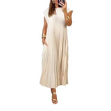Fongt New Women's Dress Elegant Fashion Round Neckless 100 Foldless Dress