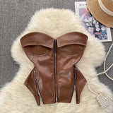 Fongt Locomotive Pure Hot Girl Breast Vest Autumn Zipper Short Design Sense Niche Beautiful Blouse Tide