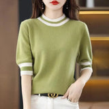 Fongt Round Collar Half-Sleeve Tight Cover Sweater Five-Point Sleeve Top Female Knitting Bottom Flying Sleeve Half-High Collar