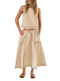 Fongt Hot 2025 New Summer Vacation Sleeveless Vest Half-Dress Cotton-Song Set Two-Piece Set