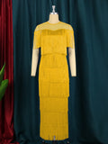 Fongt Mesh Splicing Tuxedo Round Collar Dress High Waist Repair Dinner Sexy Ass Skirt Dresses