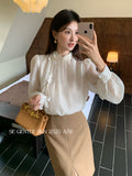 Fongt Xixi 2025 Autumn White Label Thin Temperament Elegant Lace Chiffon Shirt Long-Sleeved Shirt 89591