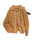 Fongt Double Zipper Lapel Cardigan Female Lazy Wind Wide Soft Waxy Long Sleeve Sweater Bottom Coat Thick-Outfit