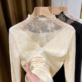 Fongt Soft Does Not Tie High Quality Small Flowers Inside The Gauze Jacket Female Summer Slim Wood Ear Perspective Lace Bottom Upper Garment-Outfit