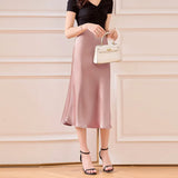 Fongt Satin Half Body Skirt Word Female Bright Face Show Thin Simulation Silk High Waist Half Body Long Skirt Silky Fish Tail Swing Half Skirt-Outfit