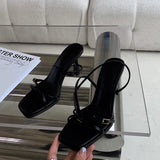 Fongt Temperament With A Word Of Sandals Women 2025 New Summer Solid Color Fine Heel With Skirt Black High Heels