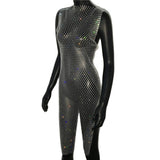 Rhinestones See Through Mini Dress Sexy Sleeveless Fishnet Hollow Out Dresses Women Summer Beach Sexy Cover