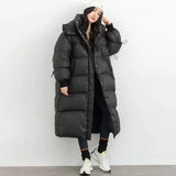 Women Down Coat Long Hooded Female Thick Jacket Office Lady Fashion Concise Loose Solid Casual All-Match Korean