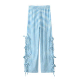 Fongt Bow Tie Side Hollow High-Waisted Casual Trousers 2025 Spring And Summer Women's Broad Leg Trousers