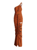 Sexy Two-Piece Set 2025 New Shoulder Kinesi Blouse + Hollow Half-Dress Suit Female