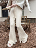 Knitted Flare Pants Warm Drawstring Slim Women Pants High Waist 2023 Autumn and Winter New Purple Rose Red Woman