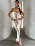 Backless Satin Dresses for Women 2023 Autumn Spaghetti Strap Sleeveless Party Night Clubwear Sexy Slip Dress