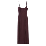 Fongt Cloth Sling Dress 2025 Summer Temperament Dress Dress Open Back Fork And Medium Long Fan Skirt