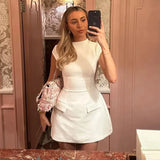 Short Sleeve O-Neck Suit Mini Dress-Outfit