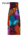 Tie-dye Print Mesh Midi Dress Robe Women Elegant Evening Party Bodycon Dress Fashion Off The Shoulder Boho Beach
