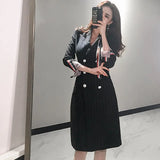Fongt Wind Temperament Long Striped Double Buckle Waist Coat 2025 New Korean Version Of The Suit Wind Jacket