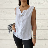 Fongt Summer New Women's Vest Casual Loose Cotton T-Shirt Button Top