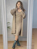 Fongt New Solid V-Neck Jacket Dress + Sweater Cardigan Hot Elegant Knitted Set