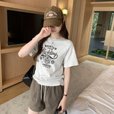 European High-End Print Loose Shoulder-Inserting Short-Sleeved T-Shirt Women's Summer 2024 New