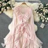 Pink Ruffles Sheer Rode Jacket-Outfit