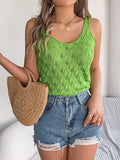 Shooting Summer New Solid Color V-Neck Hollow Leaves Sleeveless Knitted Shirt Holiday Vest Women's