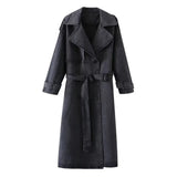 Fongt Spring New Loose Double Buckle With Belt Denim Wind Coat Coat Coat