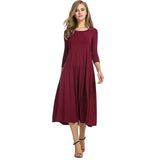 Fongt Women's Clothing 2025 Spring New Dress Fashion Casual Fold Seven-Sleeve Solid Dress