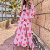 Fongt Spring New Holiday Wind V-Neck Printed Printed Long Dress