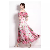 Fongt Summer Super Fairy New Lotus Leaf Side Print Two Long Dress High Waist Thin Swing Dress Woman