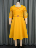 Fongt Bow Perspective Lantern Sleeve Dress Party Party A Skirt Yellow Skirt