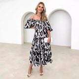 Fongt Summer Style New Hot Style Holiday Style Bubble Sleeve Print French Cake Dress-88109-Outfit