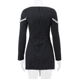 Black Stripe Long Sleeve Bow Mini Dress-Outfit