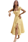 Fongt New Summer Fashion Bubble Sleeves With Open Fork Dress Dress Woman Summer