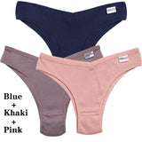 3Pcs Cotton Panties Women's Underwear G-string Comfortable Casual T Back Female V Shaped Waist Thong Intimate