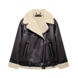Fongt Women's Autumn And Winter New Double-Sided Collar Long Fur Locomotive Wind Jacket Jacket Jacket