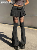 Dark Rivet Pleated Skirt With Flare Leggings Gothic Low Waisted A-Line Mini Skirts Women 2022 Summer Fashion