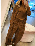 Women's Long sleeved Casual Style Polyester Material 2024 New Fashion Leopard Pattern Cardigan Coat Long Pants Set-Outfit